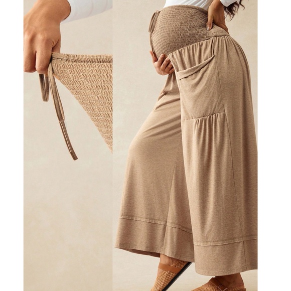 Maternity Stretchy Waist Pockets Wide leg pants - Picture 2 of 8